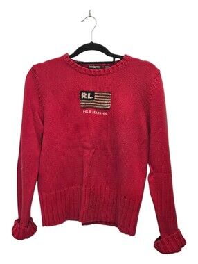Vintage Y2K Polo Jeans Co Ralph Lauren Red Flag Knit Sweater XL Runs Small!
